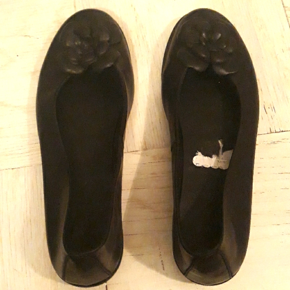 Black leather flats